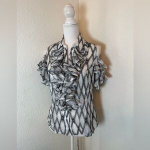 Anne Fontaine • 44 • cold shoulder‎ Ruffle Front Blouse Black White corset back